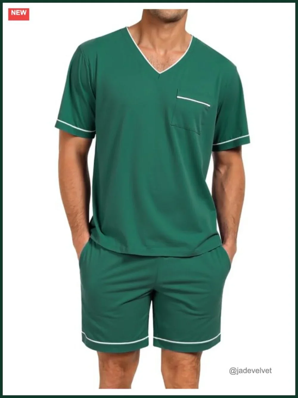 Men's Pajama Set Short Sleeve V-Neck Sleepwear with Pockets